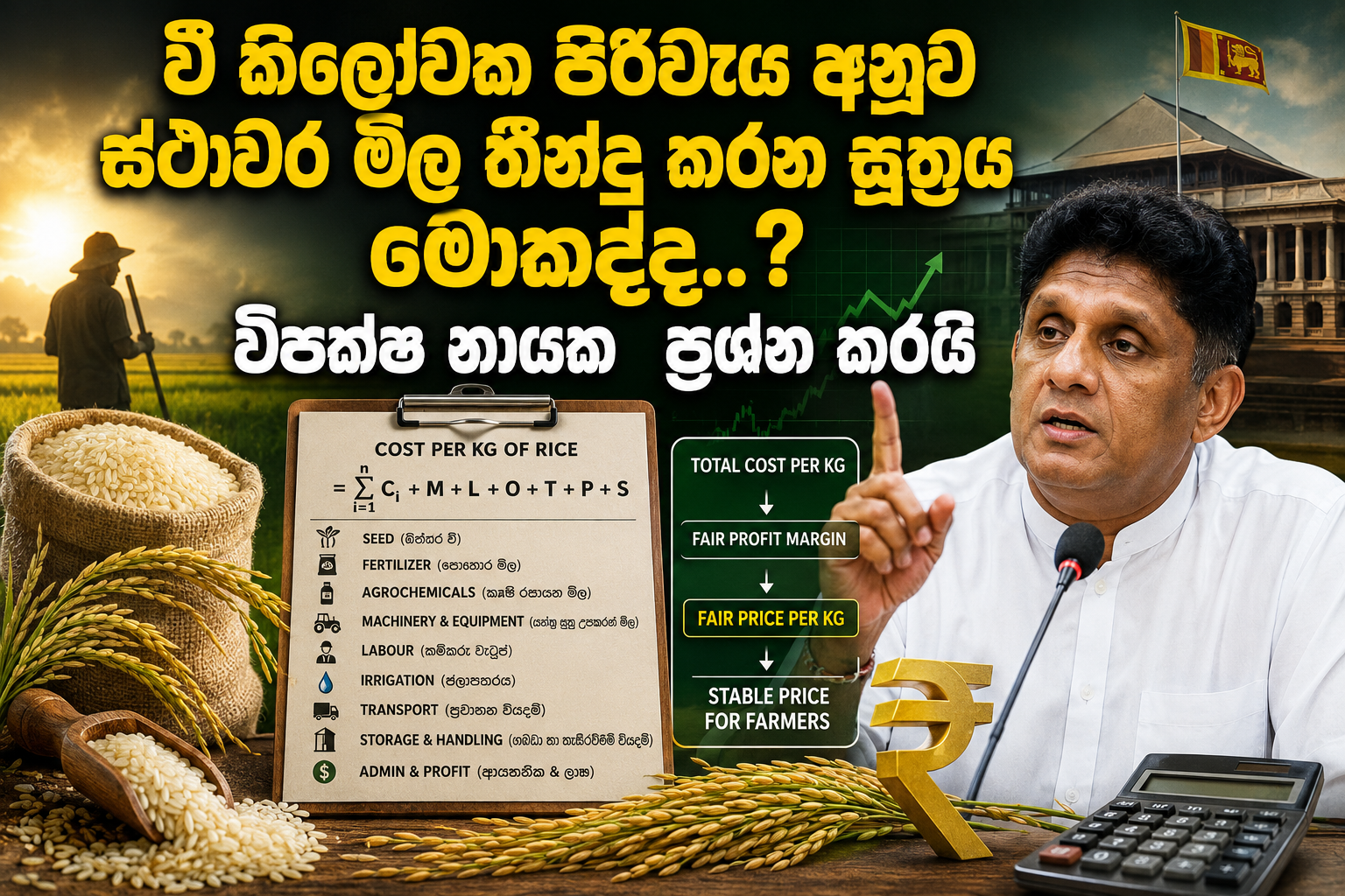 වී කිලෝවක පිරිවැය අනුව ස්ථාවර මිල තීන්දු කරන සූත්‍රය කුමක් ද..?